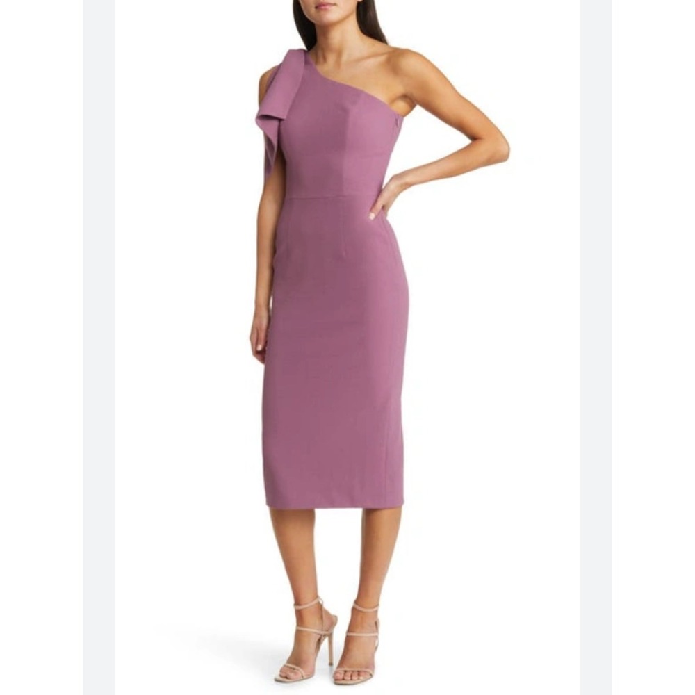 Dress The Population Tiffany XS One Shoulder Midi Dress Cocktail Party Orchid